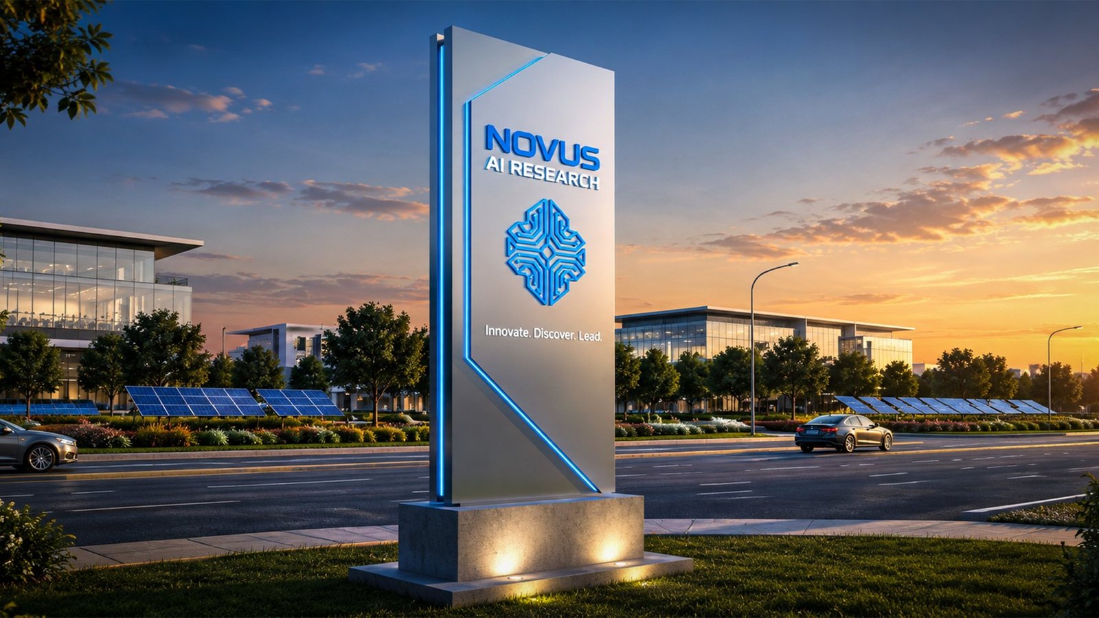 Pylon signage, Freestanding identity, lit for the night shift