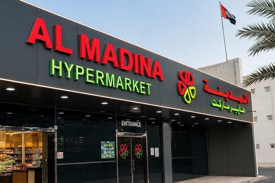 Al Madina Hypermarket, Building fascia, illuminated